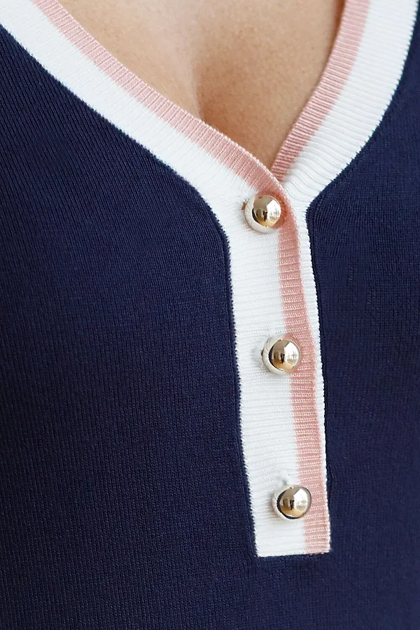 Джемпер с V-вырезом с коротким рукавом из вискозы VILATTE, темно-синий - фото 2