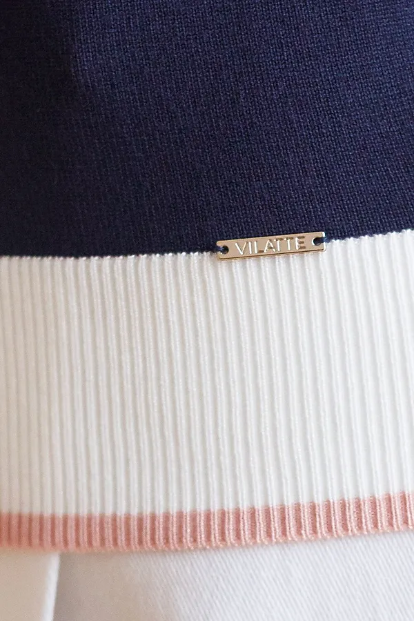 Джемпер с V-вырезом с коротким рукавом из вискозы VILATTE, темно-синий - фото 2