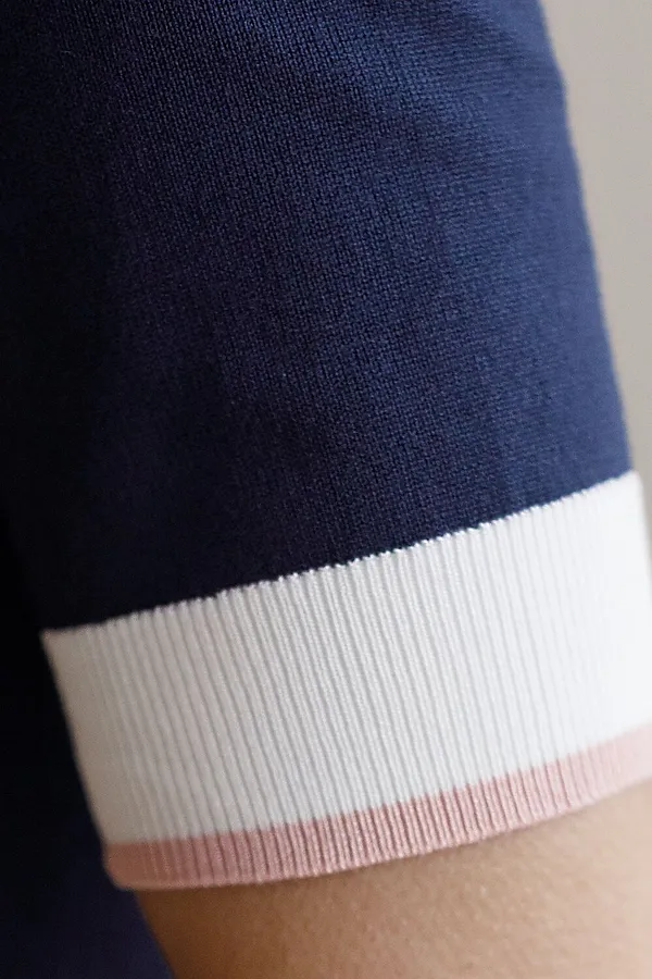 Джемпер с V-вырезом с коротким рукавом из вискозы VILATTE, темно-синий - фото 2