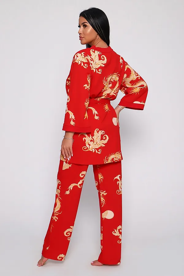 Пеньюар с брюками тройка Драконы 929 НАТАЛИ, красный - фото 2