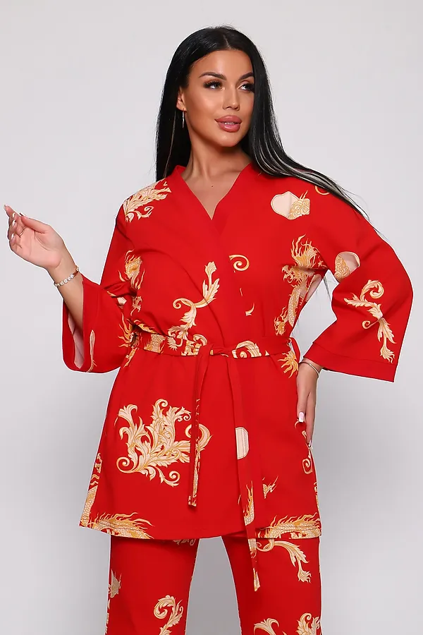 Пеньюар с брюками тройка Драконы 929 НАТАЛИ, красный - фото 2