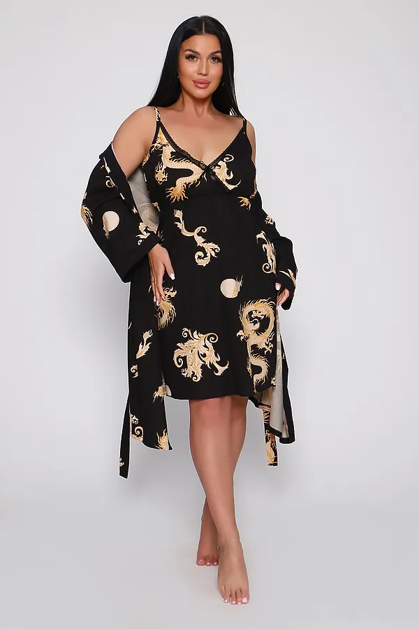 Пеньюар с сорочкой Драконы 729 НАТАЛИ, черный - фото 2