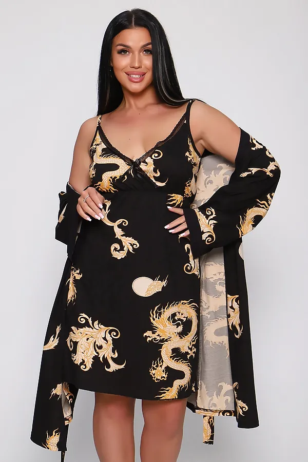 Пеньюар с сорочкой Драконы 729 НАТАЛИ, черный - фото 2