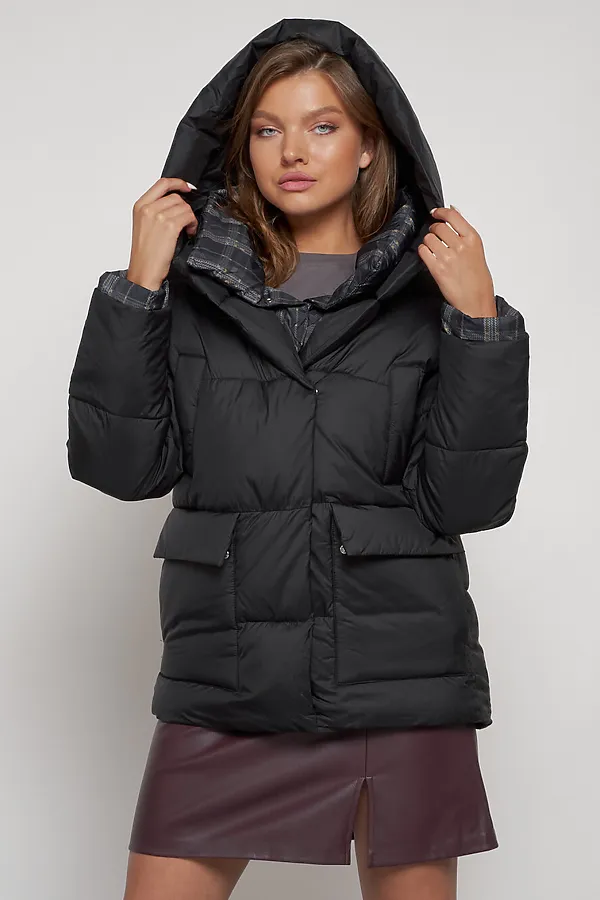 Зимняя женская куртка модная с капюшоном черного цвета MTFORCE, черный - фото 2