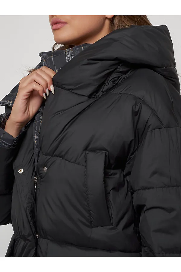 Зимняя женская куртка модная с капюшоном черного цвета MTFORCE, черный - фото 2