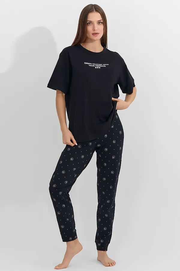 Комплект женский (футболка, брюки) MARK FORMELLE, черный +mf на черном - фото 2