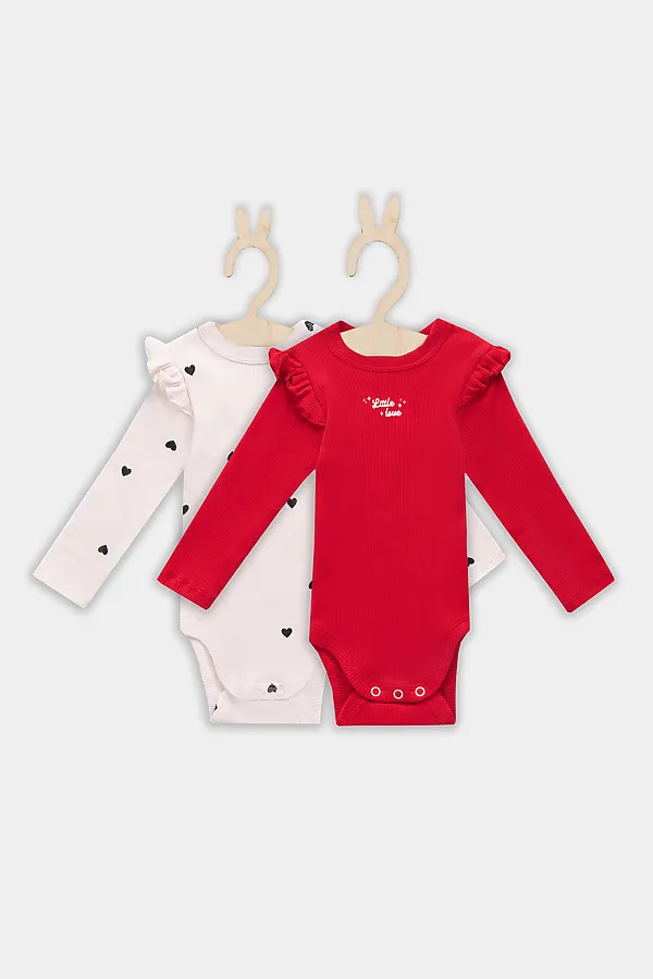 Боди детское (2шт.) MARK FORMELLE, красный +сердца на св.розовом - фото 2
