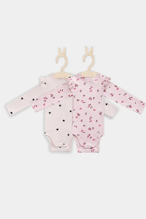 Боди детское (2шт.) MARK FORMELLE, сердца на св.розовом +цветочки на розовом - фото 2