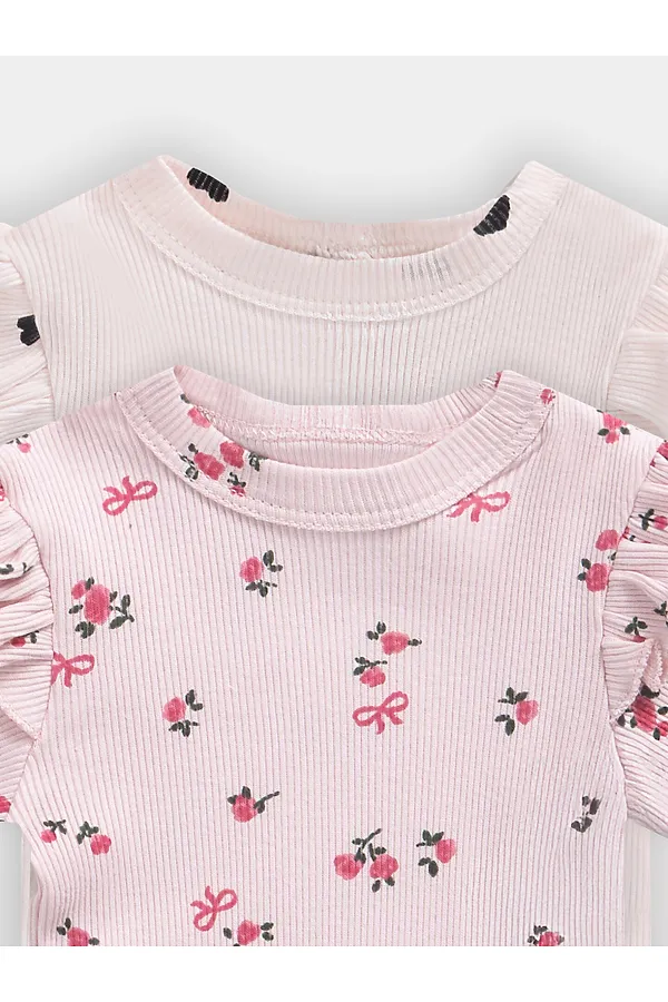 Боди детское (2шт.) MARK FORMELLE, сердца на св.розовом +цветочки на розовом - фото 2