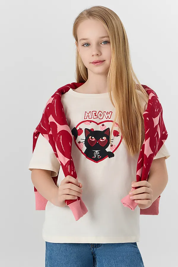 Футболка для девочек MARK FORMELLE, молочный +печать2 - фото 2