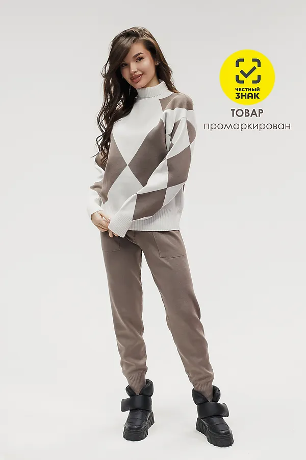 Костюм с брюками Вязаный с брюками НАТАЛИ, коричневый - фото 2
