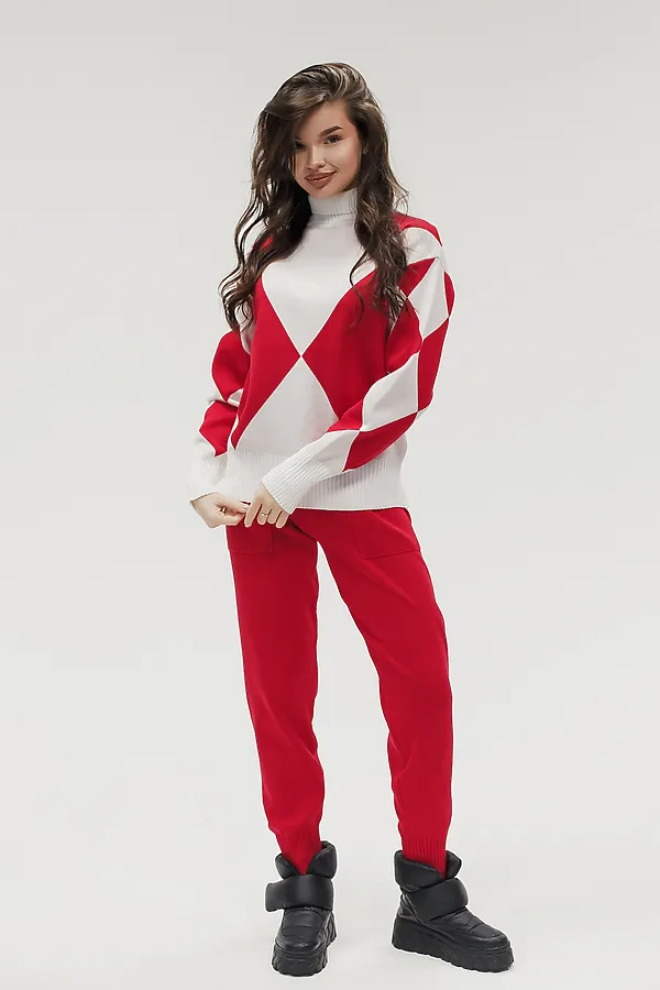Костюм с брюками Вязаный с брюками НАТАЛИ, красный - фото 2