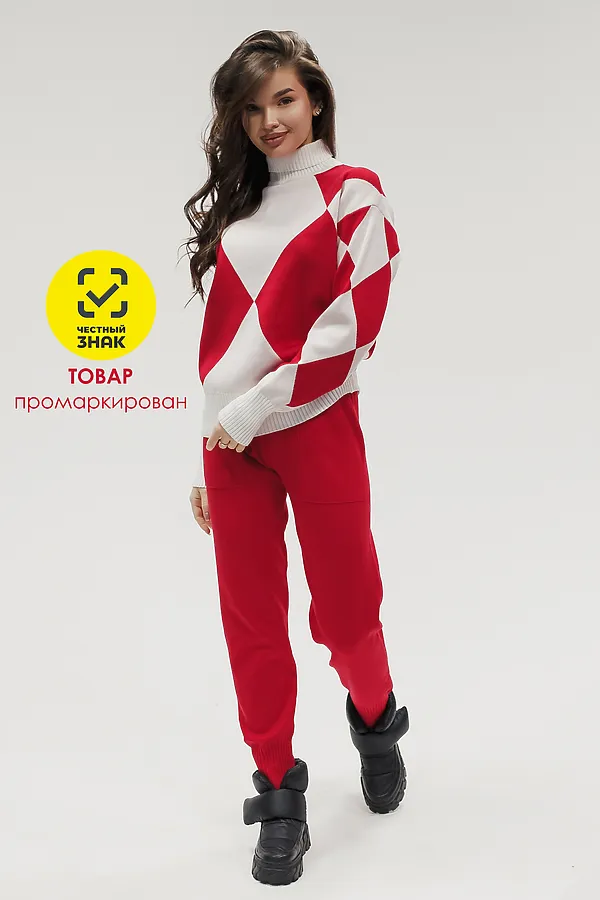 Костюм с брюками Вязаный с брюками НАТАЛИ, красный - фото 2