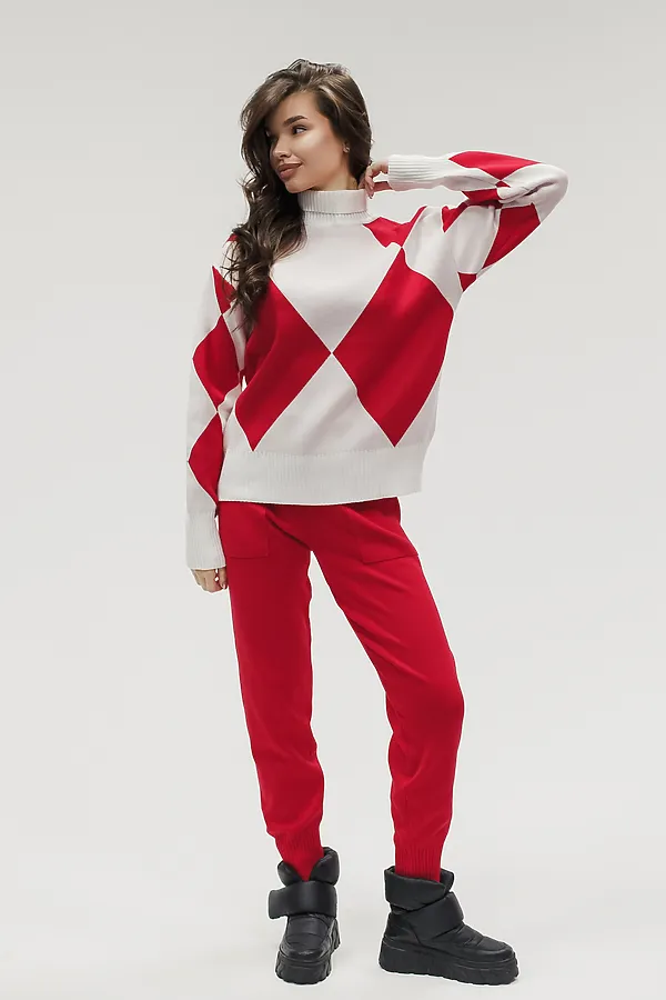 Костюм с брюками Вязаный с брюками НАТАЛИ, красный - фото 2