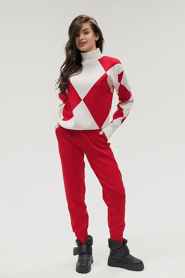 Костюм с брюками Вязаный с брюками НАТАЛИ, красный - фото 2