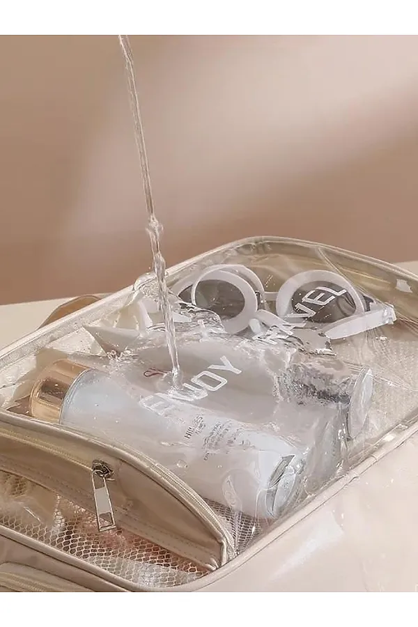 Kristaller Сумка-косметичка унисекс прозрачная с отделением для обуви, бежевый KRISTALLER, бежевый - фото 2