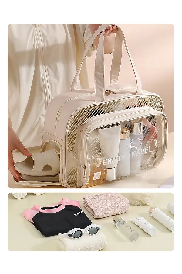 Kristaller Сумка-косметичка унисекс прозрачная с отделением для обуви, бежевый KRISTALLER, бежевый - фото 2
