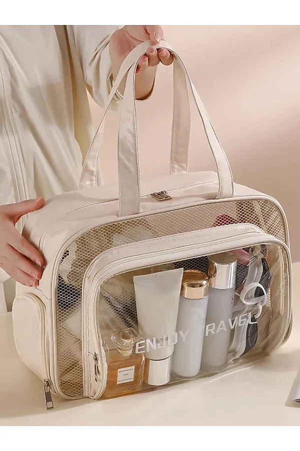 Kristaller Сумка-косметичка унисекс прозрачная с отделением для обуви, бежевый KRISTALLER, бежевый - фото 2