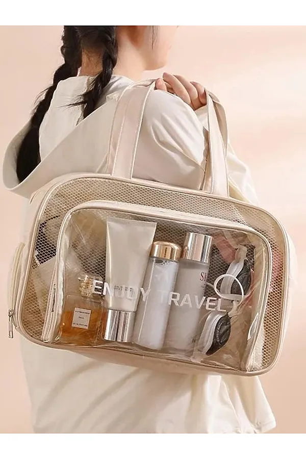 Kristaller Сумка-косметичка унисекс прозрачная с отделением для обуви, бежевый KRISTALLER, бежевый - фото 2