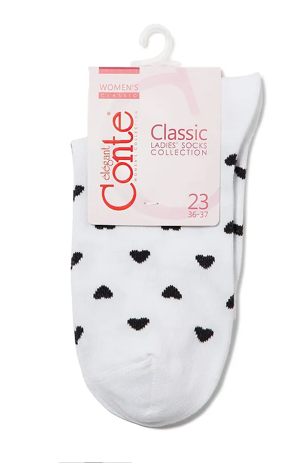CONTE CLASSIC Хлопковые носки с рисунками "Сердечки" CONTE ELEGANT, white - фото 2