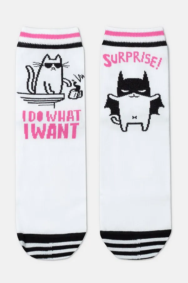 CONTE Хлопковые носки HAPPY c рисунками "cat & surprise" CONTE ELEGANT, white - фото 2