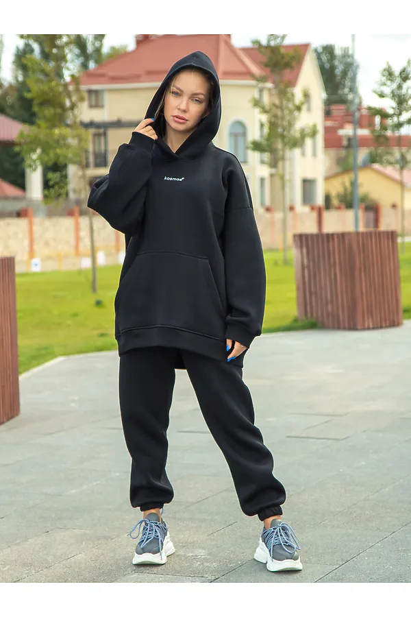 Брюки джоггеры женские черные с начесом KOSMOS, черный - фото 2