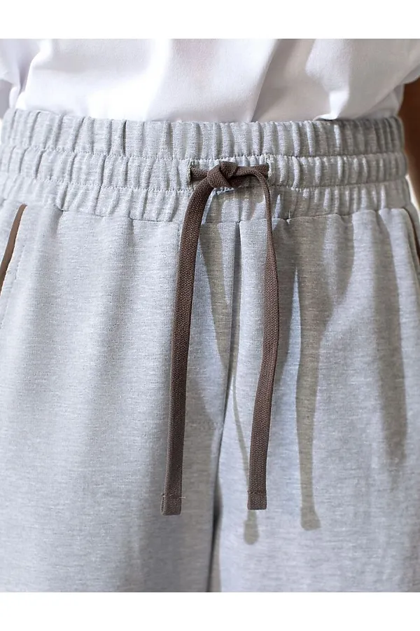 Брюки с лампасами и разрезами из эластичного футера двухнитки без начеса VILATTE, св.серый меланж - фото 2