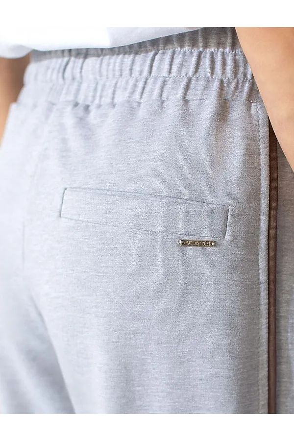 Брюки с лампасами и разрезами из эластичного футера двухнитки без начеса VILATTE, св.серый меланж - фото 2