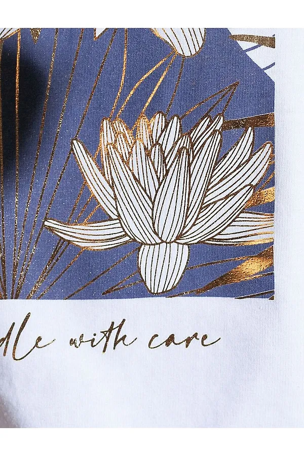 Свободная футболка с принтом из премиального хлопка с эластаном VILATTE, белый_care - фото 2