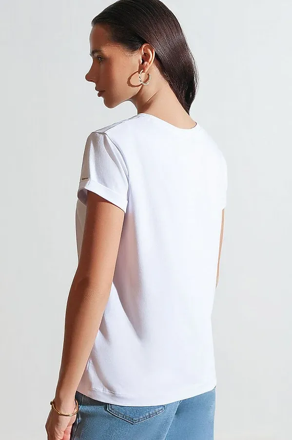 Свободная футболка с принтом из премиального хлопка с эластаном VILATTE, белый_care - фото 2