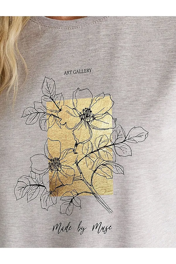 Свободная футболка с принтом из премиального хлопка с эластаном VILATTE, кофейный меланж_muse - фото 2