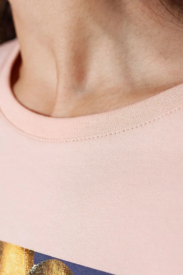 Свободная футболка с принтом из премиального хлопка с эластаном VILATTE, пудра_care - фото 2