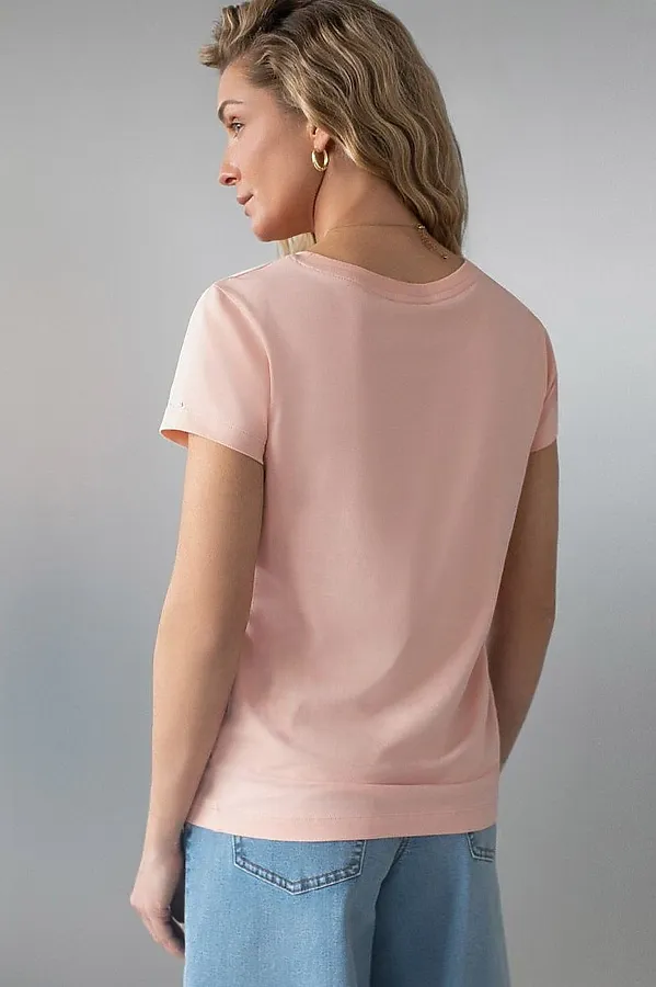 Базовая футболка полуприлегающая из премиального хлопка с эластаном VILATTE, пудра - фото 2