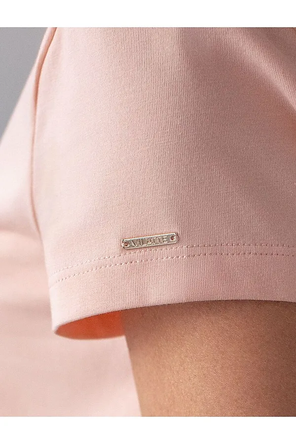 Базовая футболка полуприлегающая из премиального хлопка с эластаном VILATTE, пудра - фото 2