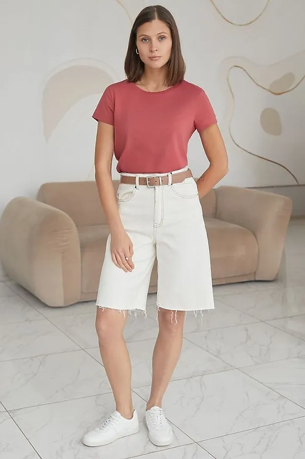 Базовая футболка полуприлегающая из премиального хлопка с эластаном VILATTE, т.коралл - фото 2