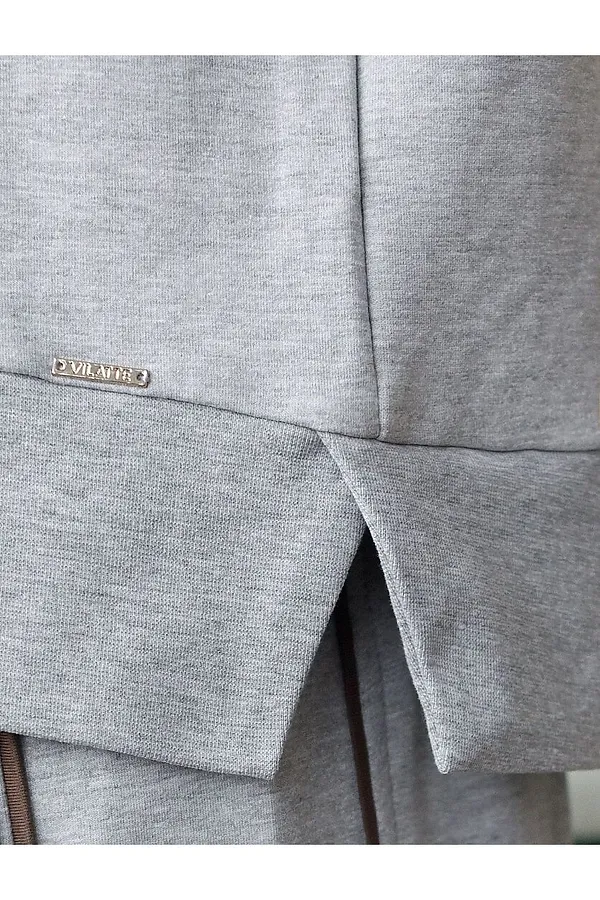 Свитшот с лампасами и разрезами из эластичного футера двухнитки без начеса VILATTE, св.серый меланж_cotton club - фото 2