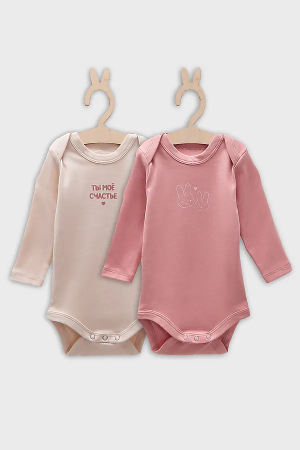 Боди детское (2шт.) MARK FORMELLE, пудровый +розово-коричневый +печать - фото 2