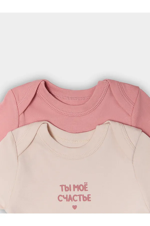 Боди детское (2шт.) MARK FORMELLE, пудровый +розово-коричневый +печать - фото 2