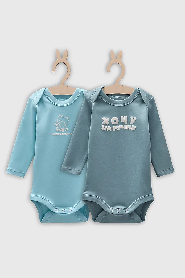 Боди детское (2шт.) MARK FORMELLE, сланец +пыльная бирюза +печать - фото 2