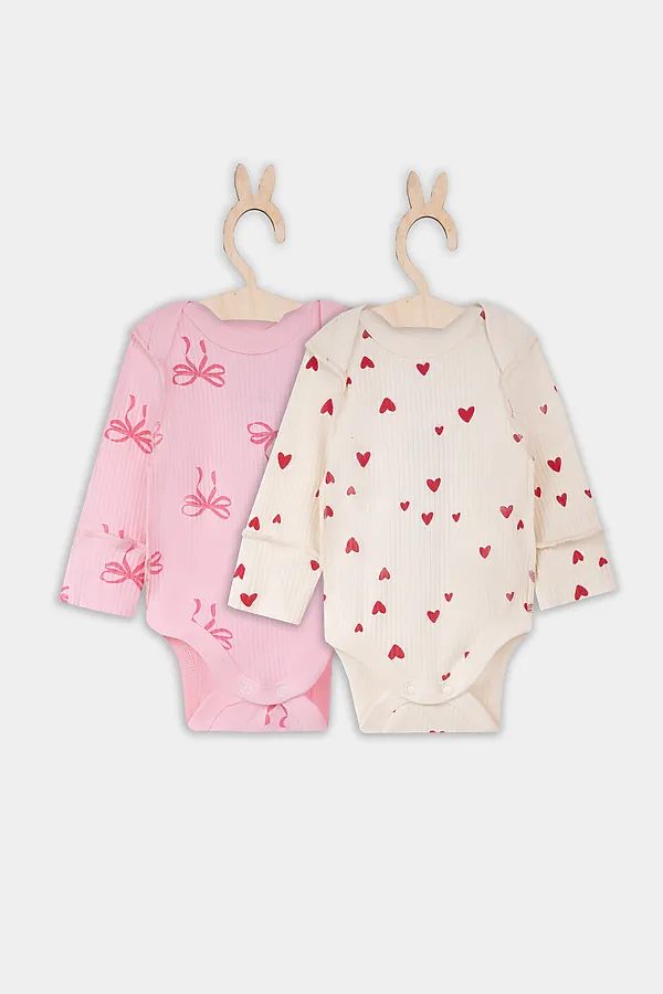 Боди детское (2шт.) MARK FORMELLE, сердечки на молочном +бантики на розовой сказке - фото 2