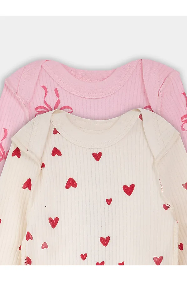 Боди детское (2шт.) MARK FORMELLE, сердечки на молочном +бантики на розовой сказке - фото 2