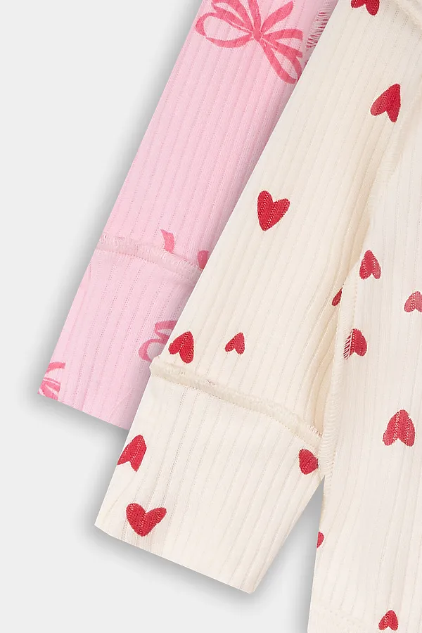 Боди детское (2шт.) MARK FORMELLE, сердечки на молочном +бантики на розовой сказке - фото 2