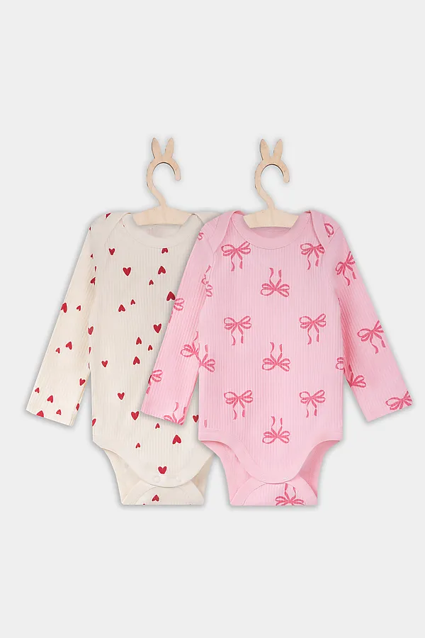Боди детское (2шт.) MARK FORMELLE, сердечки на молочном +бантики на розовой сказке - фото 2