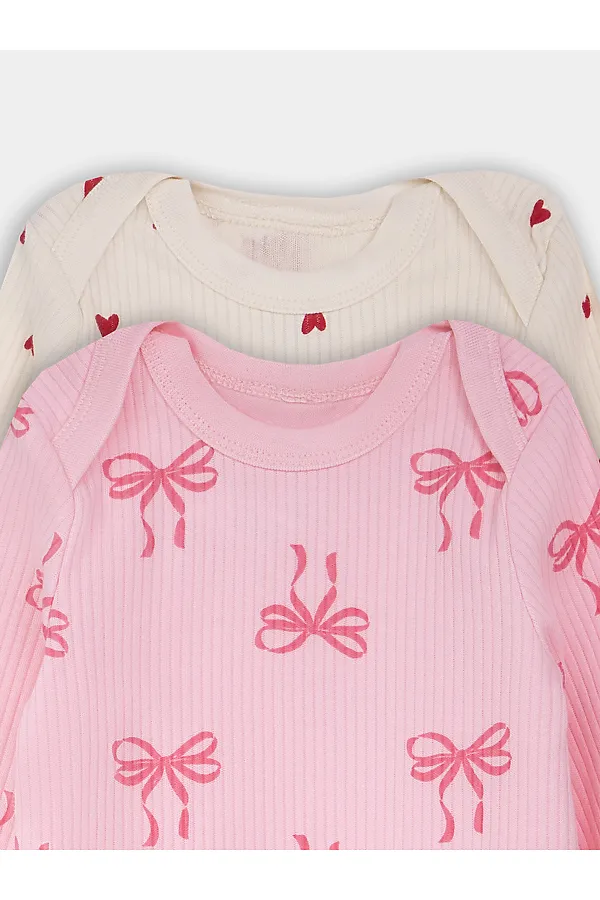 Боди детское (2шт.) MARK FORMELLE, сердечки на молочном +бантики на розовой сказке - фото 2