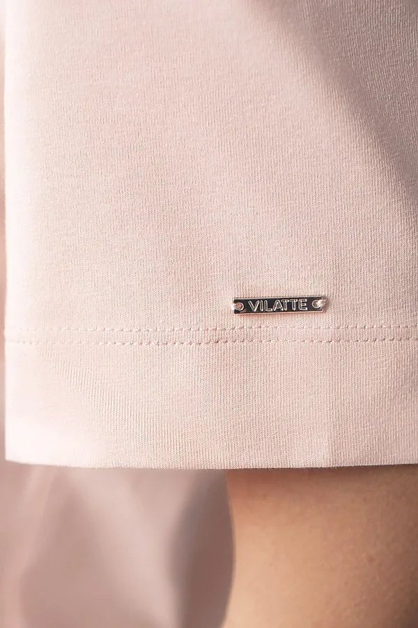 Свободная футболка с принтом из премиального хлопка с эластаном VILATTE, пудра_vibe - фото 2