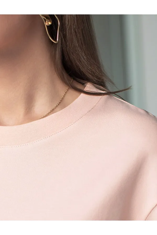 Свободная футболка с принтом из премиального хлопка с эластаном VILATTE, пудра_vibe - фото 2