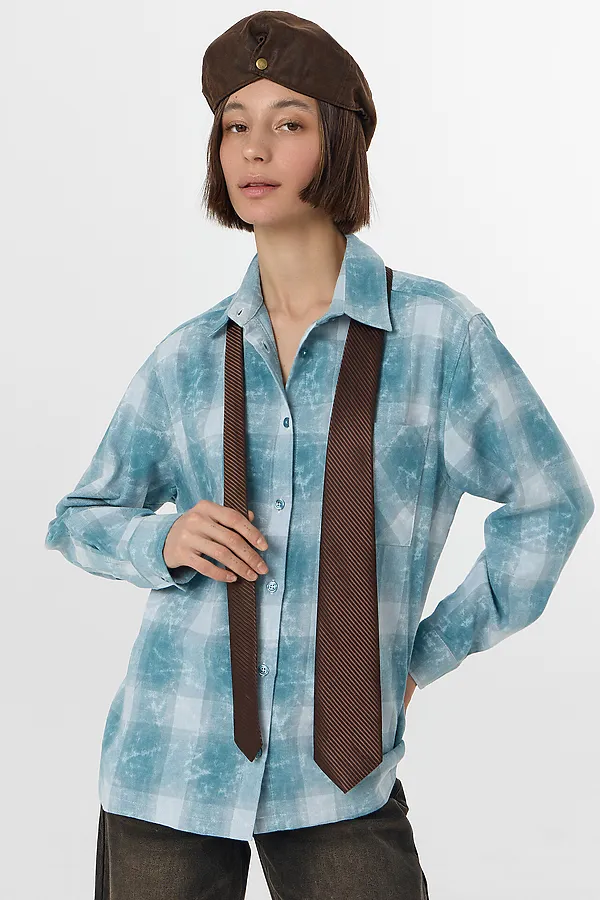 Рубашка женская MARK FORMELLE, синяя клетка - фото 2