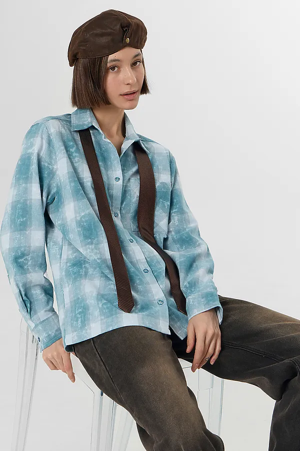 Рубашка женская MARK FORMELLE, синяя клетка - фото 2