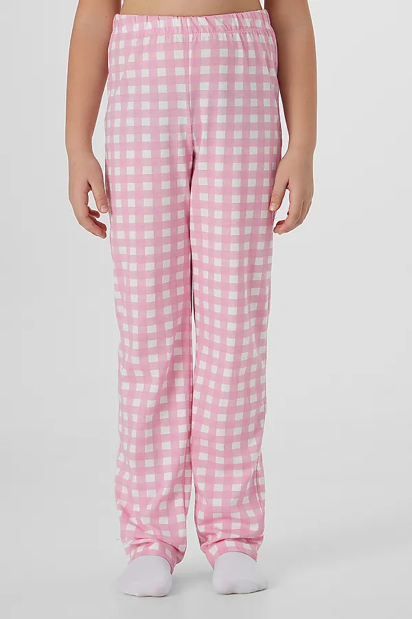 Комплект для девочек (лонгслив, брюки) MARK FORMELLE, св.молочный +бело -розовая клетка - фото 2
