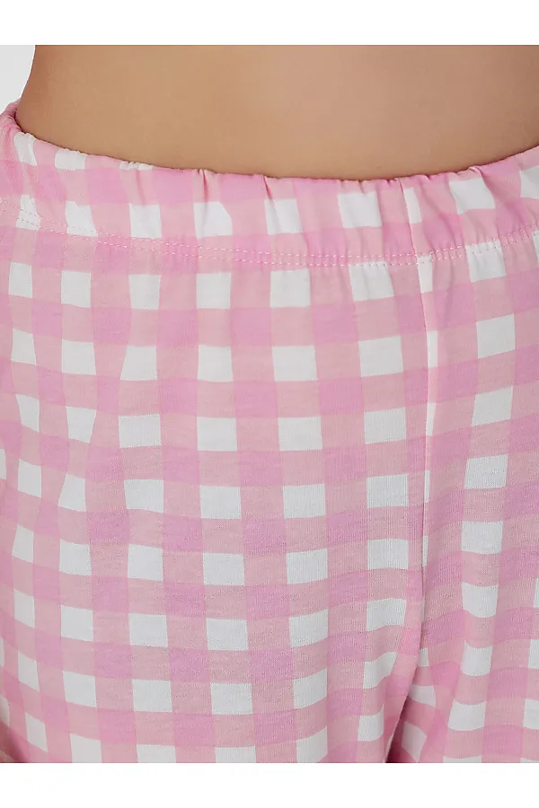 Комплект для девочек (лонгслив, брюки) MARK FORMELLE, св.молочный +бело -розовая клетка - фото 2